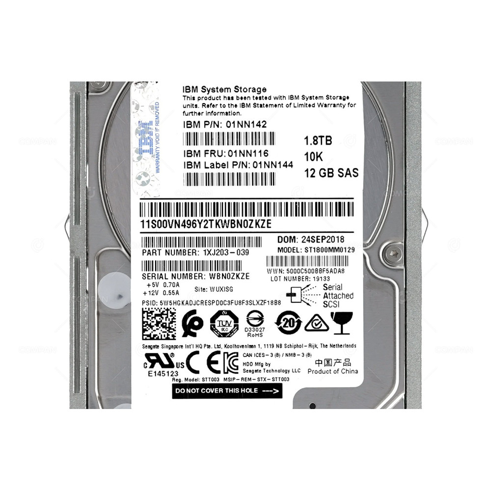 01NN116 IBM HDD 1.8TB 10K SAS 12G 2.5" SFF FOR STOREWIZE V5000 G2