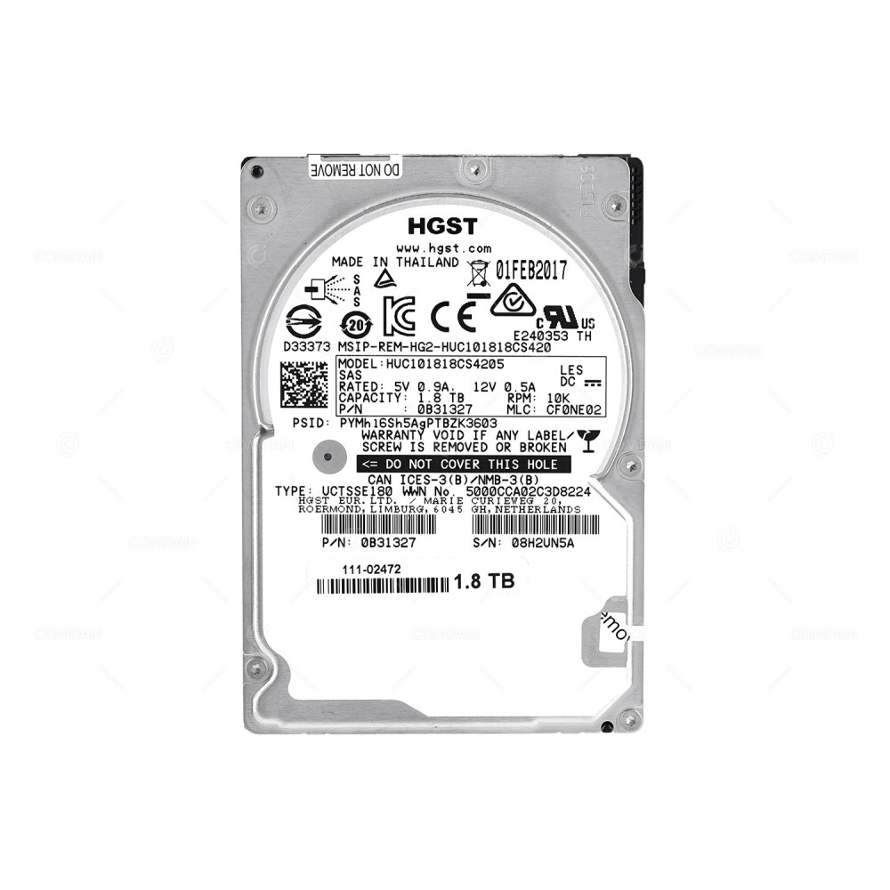 HUC101818CS4205 HITACHI HARD DRIVE 1.8TB 10K 12G SAS 2.5 SFF 0B31327, 111-02472