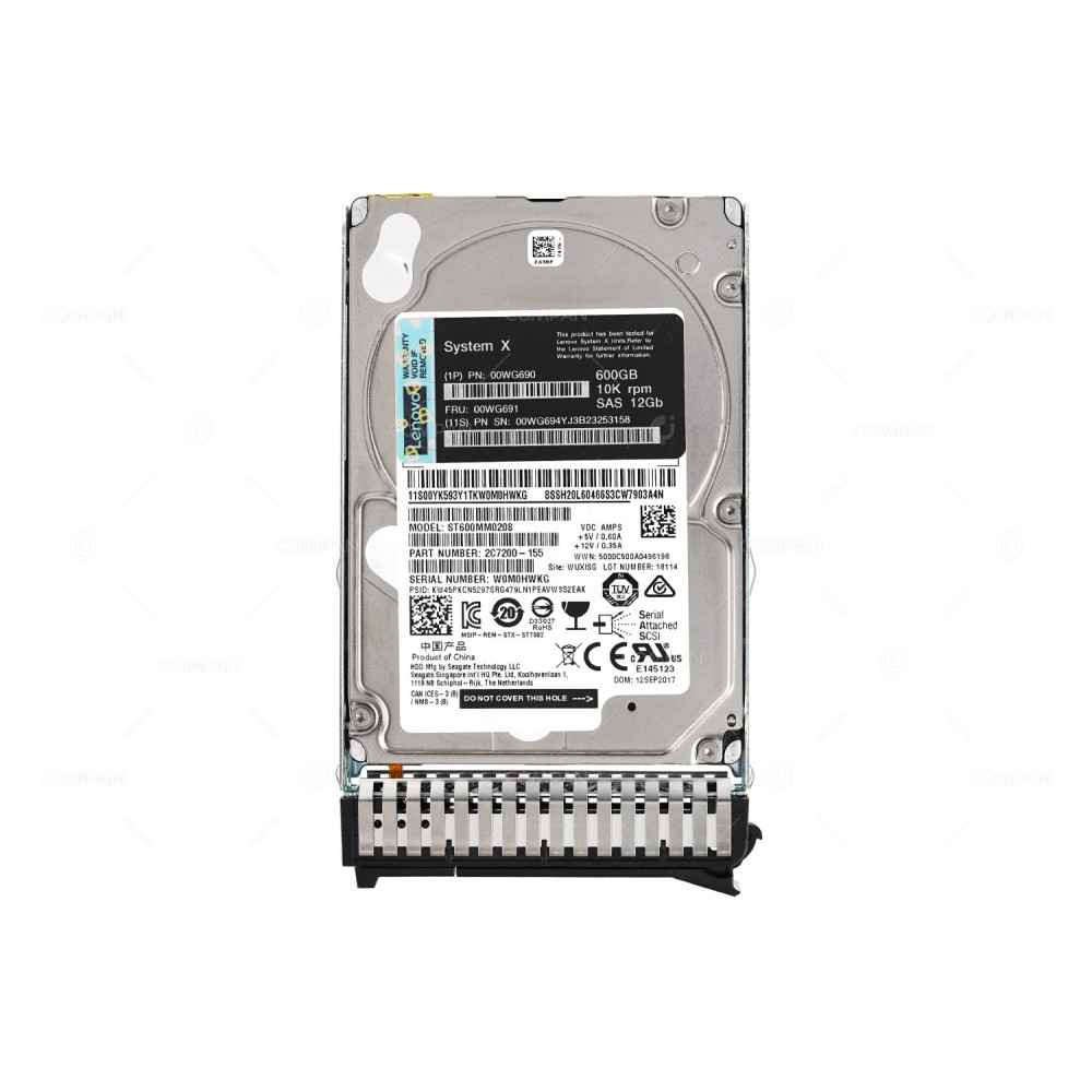 00WG691 LENOVO HDD 600GB 10K SAS 12G 2.5" SFF HOT-SWAP FOR X3650 M5