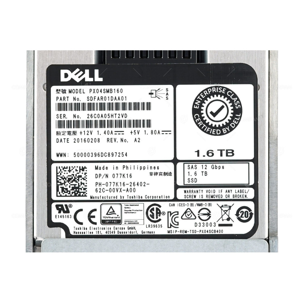 77K16 DELL SSD 1.6TB SAS 12G 2.5" SFF FOR DELL POWEREDGE R730