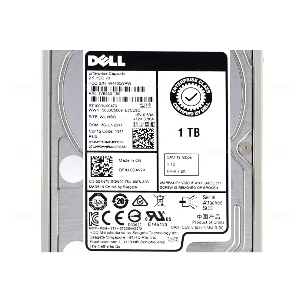 D4N7V DELL HDD 1TB 7.2K SAS 12G 2.5" SFF FOR POWEREDGE R730  0D4N7V