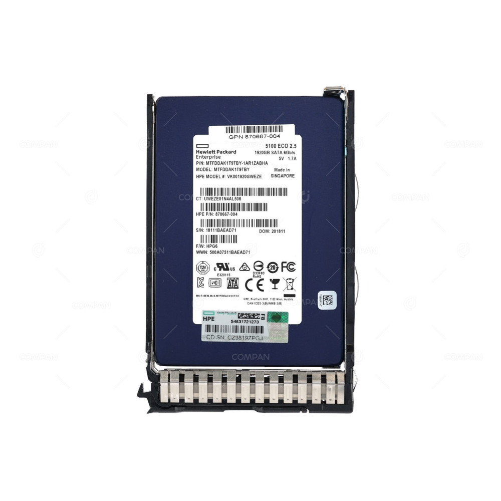 875657-001  HP 1.92TB 6G SATA DS 5100 ECO 2.5 SOLID STATE DRIVE SSD FOR HP DL380 G9