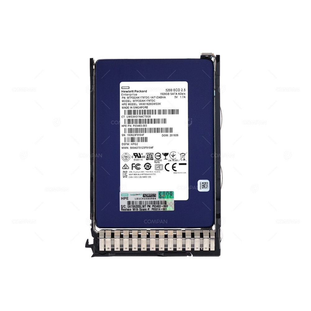 P05314-001 HP SSD 1.92TB SATA 6G 2.5" SFF FOR HP PROLIANT DL380 G10