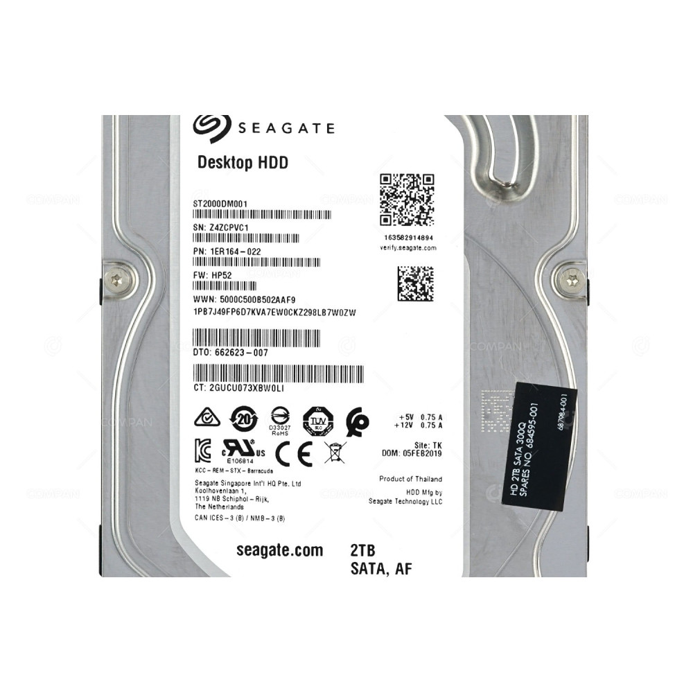 684595-001 HP HDD 2TB 7.2K SATA 6G 3.5" LFF FOR HP Z8 G4