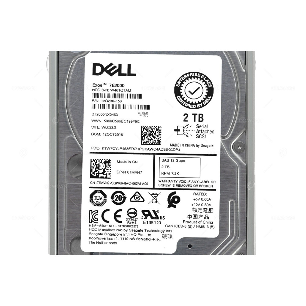 TMVN7 DELL HDD 2TB 7.2K SAS 12G 128MB 2.5" SFF HOT SWAP G11 G12 G13