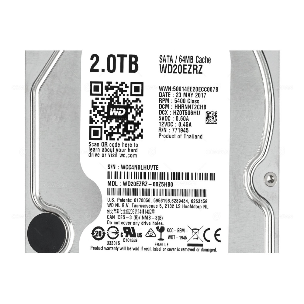 WD20EZRZ WD HARD DRIVE 2TB 5.4K 3.5 LFF SATA III 64MB CACHE WD20EZRZ-00Z5HB0