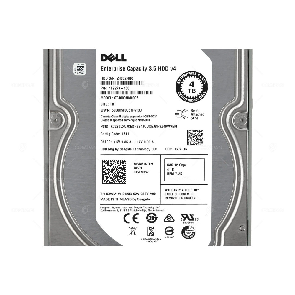 XWM1W DELL HDD 4TB 7.2K SAS 12G 3.5" LFF FOR DELL POWEREDGE T430 G13