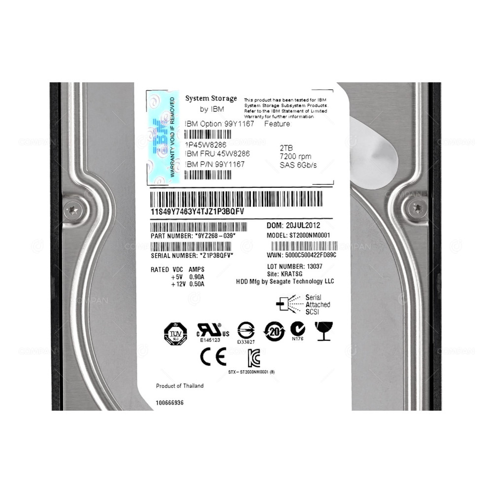 45W8286 IBM HDD 2TB 7.2K SAS 6G 3.5" LFF