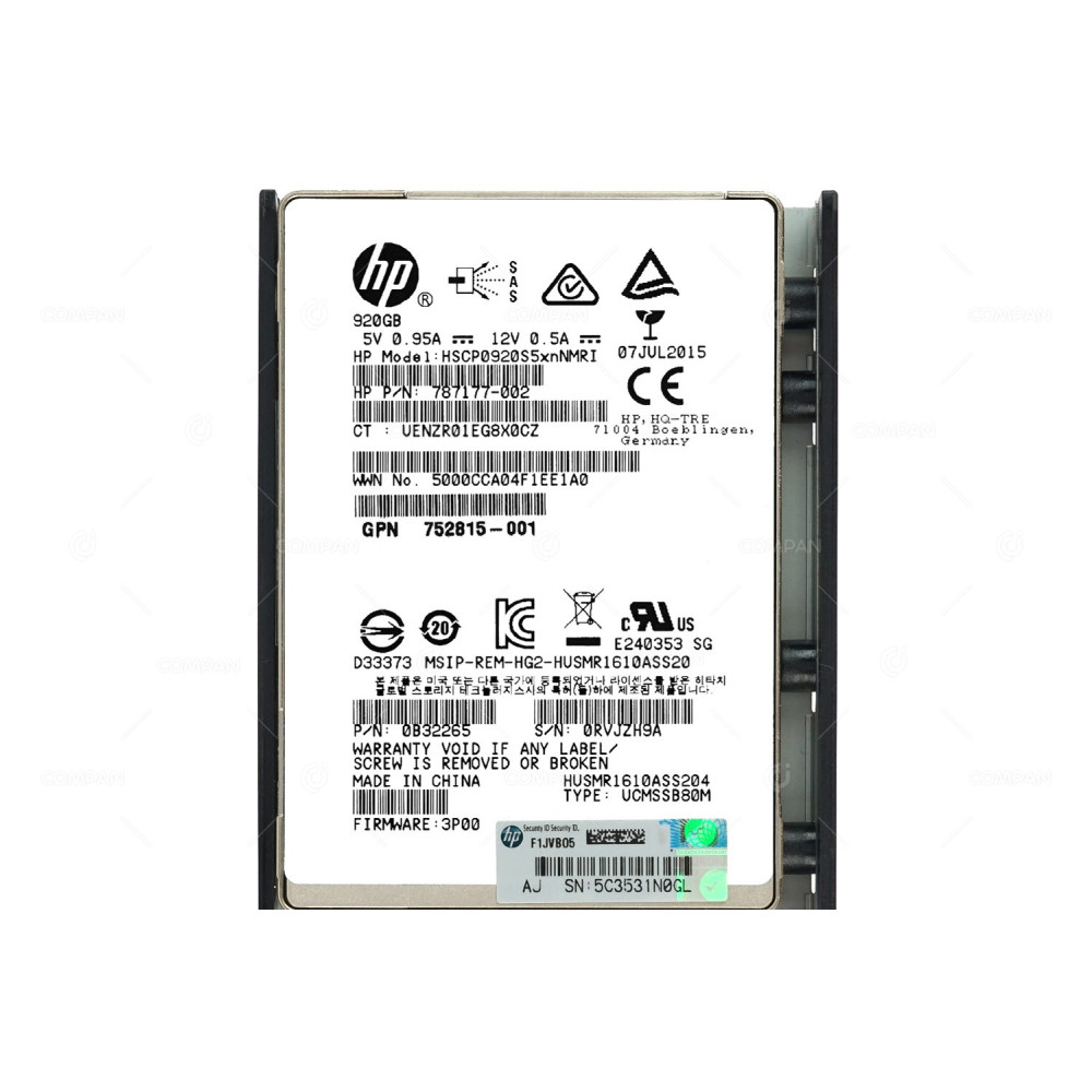 806552-001 HP SSD 920GB SAS 6G 2.5" SFF FOR 3PAR STORESERV 7000, 8000
