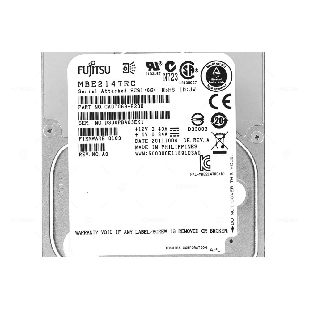 CA07069-B200 FUJITSU HARD DRIVE 146GB 15K 2.5 SFF SAS 6G 16MB CACHE MBE2147RC