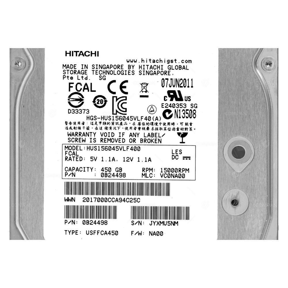HUS156045VLF400 HITACHI HDD 450GB 15K FATA 3.5" LFF