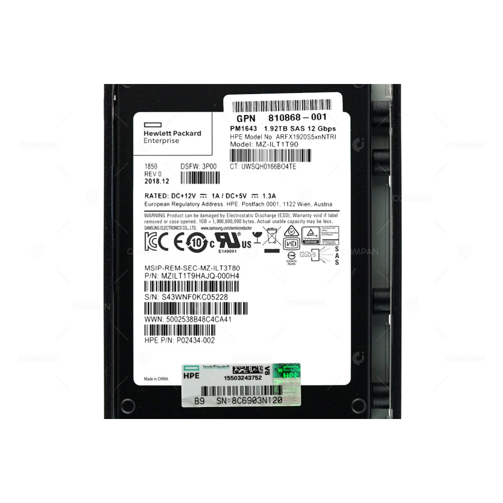 P08720-001 HP SSD 1.92TB SAS 12G 2.5" SFF FOR HPE 3PAR STORESERV 8000
