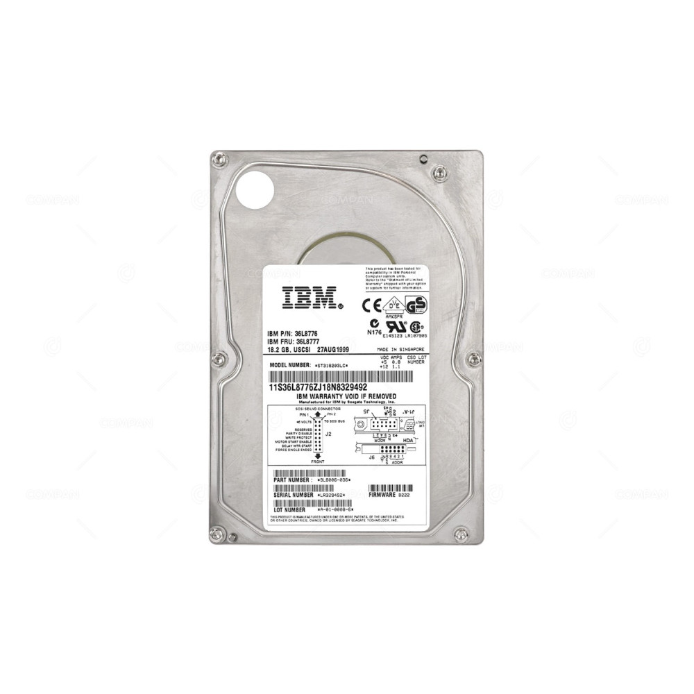 36L8777 IBM HARD DRIVE 18.2GB 10K ULTRA 160 SCSI 80 PIN 3.5 LFF HOT-SWAP 36L8776, 9L8006-036, ST318203LC