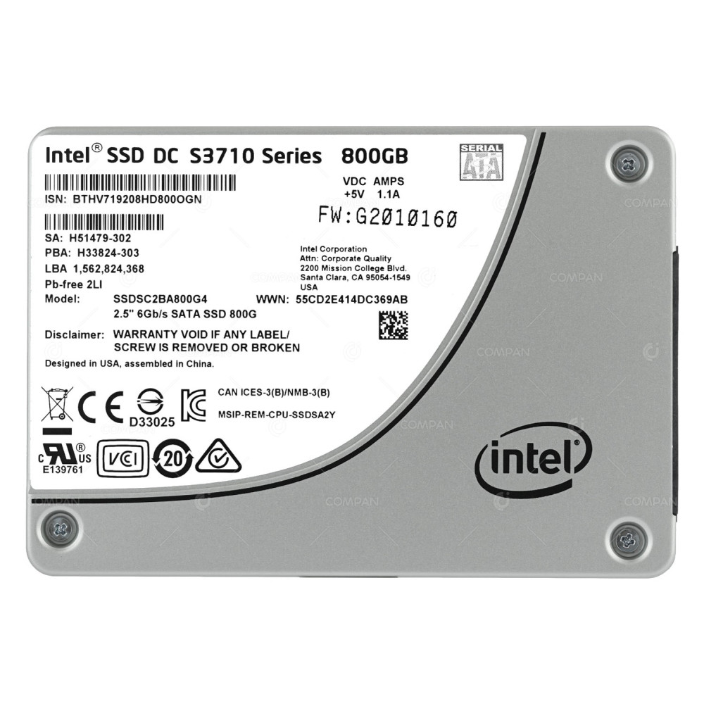 SSDSC2BA800G4 INTEL SOLID STATE DRIVE 800GB 6G SATA DC S3710 SERIES 2.5 SFF SSD H51479-302, H33824-303
