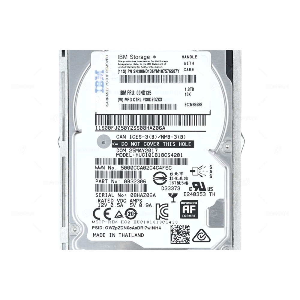 00ND135 IBM HDD 1.8TB 10K SAS 12G 2.5" SFF HOT-SWAP FOR IBM DS8880