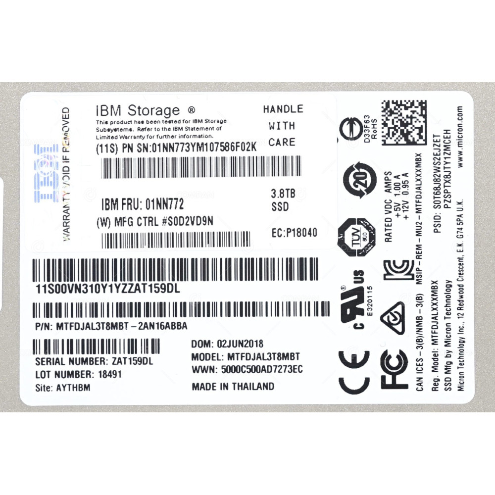 01NN772 IBM SSD 3.8TB SAS 12G 2.5" SFF HOT-SWAP FOR IBM DS8880