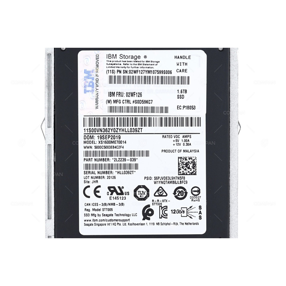 02WF126 IBM SSD 1.6TB SAS 12G 2.5" SFF HOT-SWAP FOR IBM DS8880