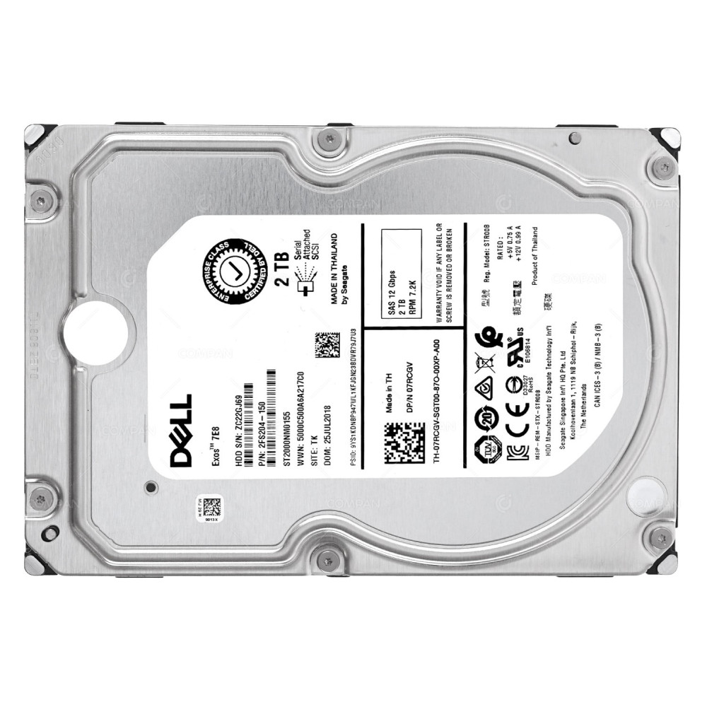 7RCGV-NO-CADDY DELL 2TB 7.2K 12G SAS 3.5 LFF HOT-SWAP 07RCGV