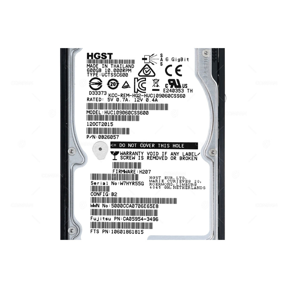 CA07670-E703 HITACHI HARD DRIVE 600GB 10K 6G SAS 2.5 SFF HUC109060CSS600, 0B26057, CA05954-3496