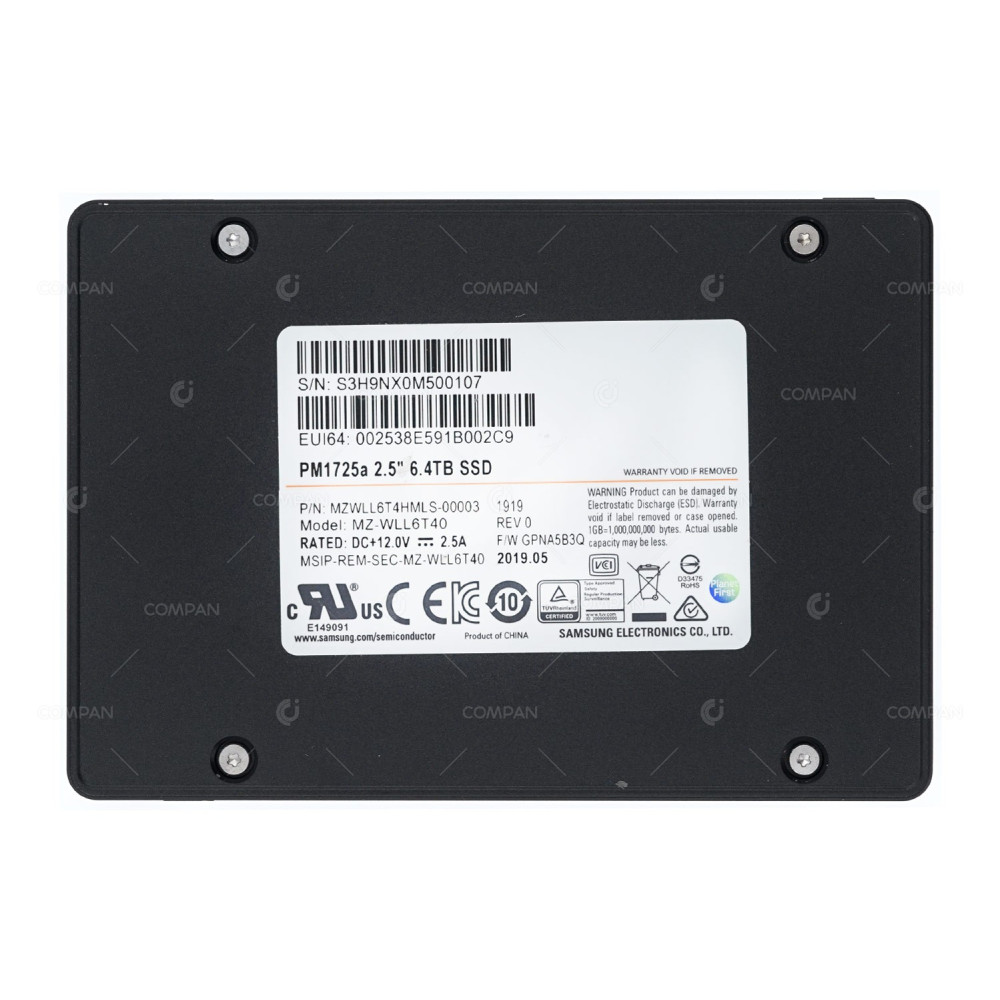 MZ-WLL6T40 SAMSUNG 6.4TB PM1725A NVME MU TLC SSD 2.5 MZWLL6T4HMLS-00003, PM1725A