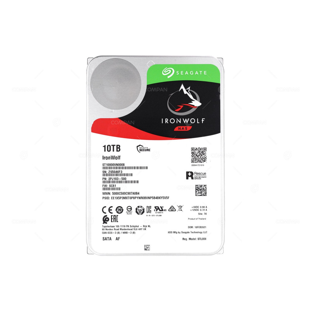 ST10000VN0008 SEAGATE IRONWOLF HARD DRIVE 10TB SATA 6G 7.2K 3.5 LFF HOT-SWAP 2PJ103-500