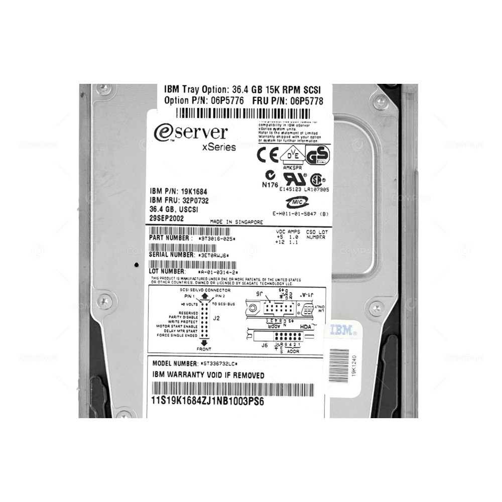 06P5776 IBM HARD DRIVE 36GB 15K RPM SCSI 3.5 06P5778