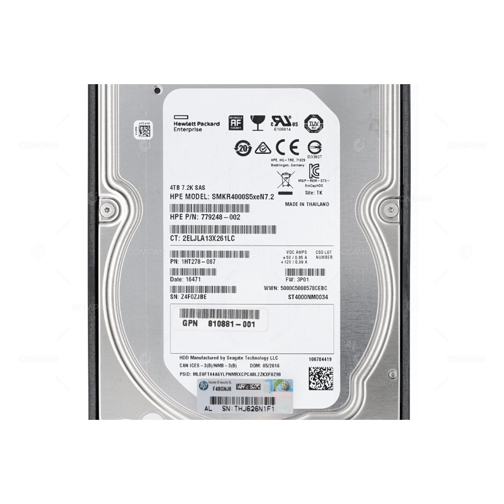 810766-001 HP HDD 4TB 7.2K SAS 12G 3.5" FOR 3PAR 8000 810881-001