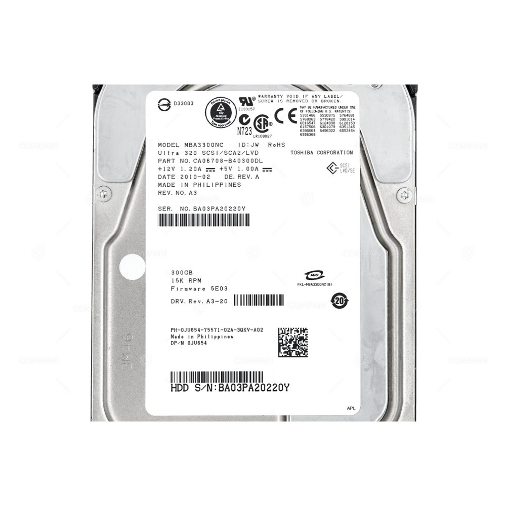 JU654 DELL HDD 300GB 15K U320 SCSI 3.5" LFF 0JU654
