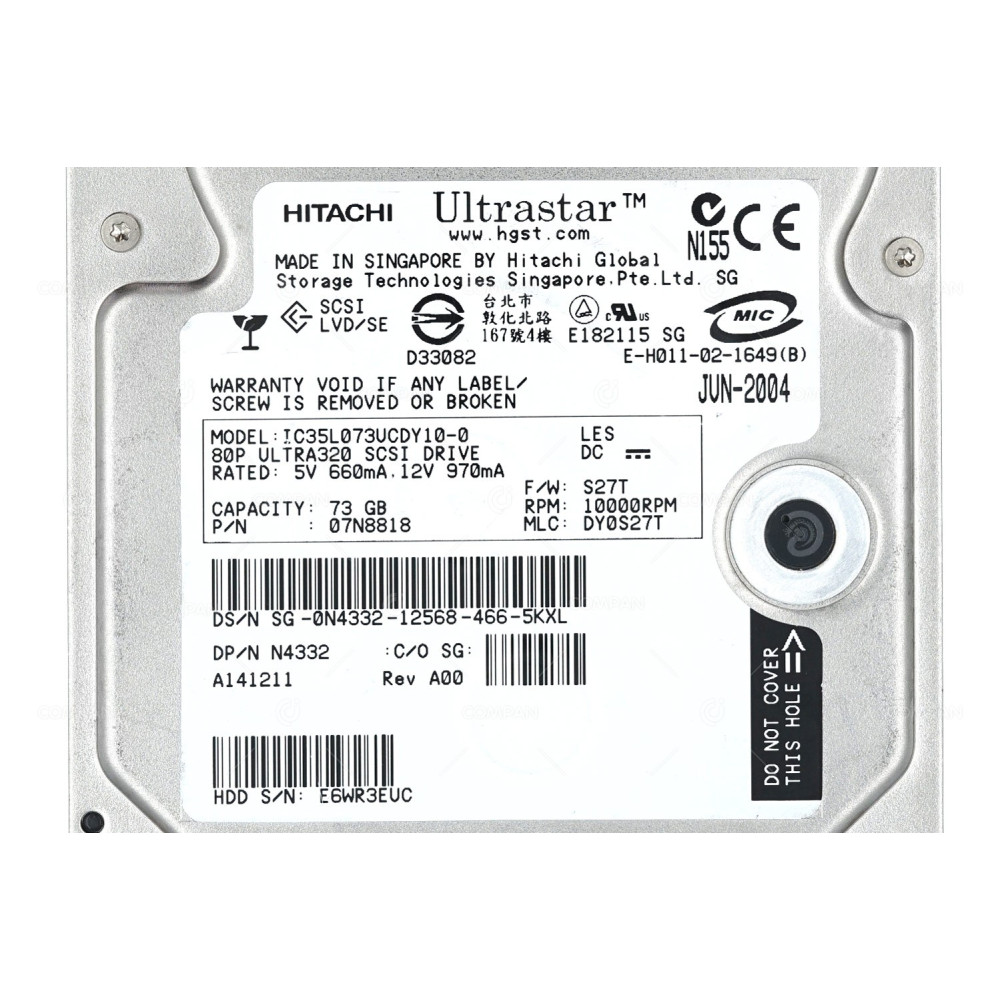 N4332 DELL HARD DRIVE 73GB 10K U320 3.5 SCSI 0N4332