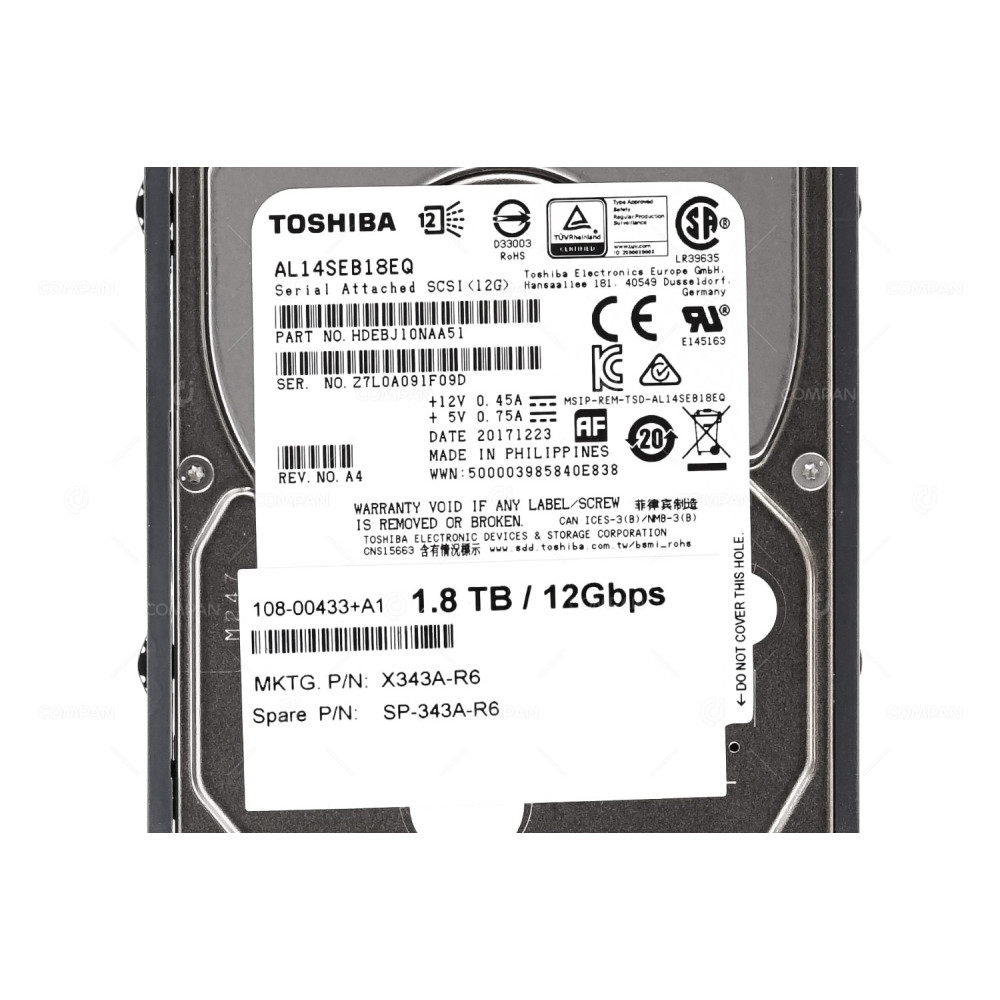 X343A-R6  NETAPP HARD DRIVE 1.8TB 10K 12G SAS 2.5 SFF FOR DS2246 DS224C FAS2650 FAS2750