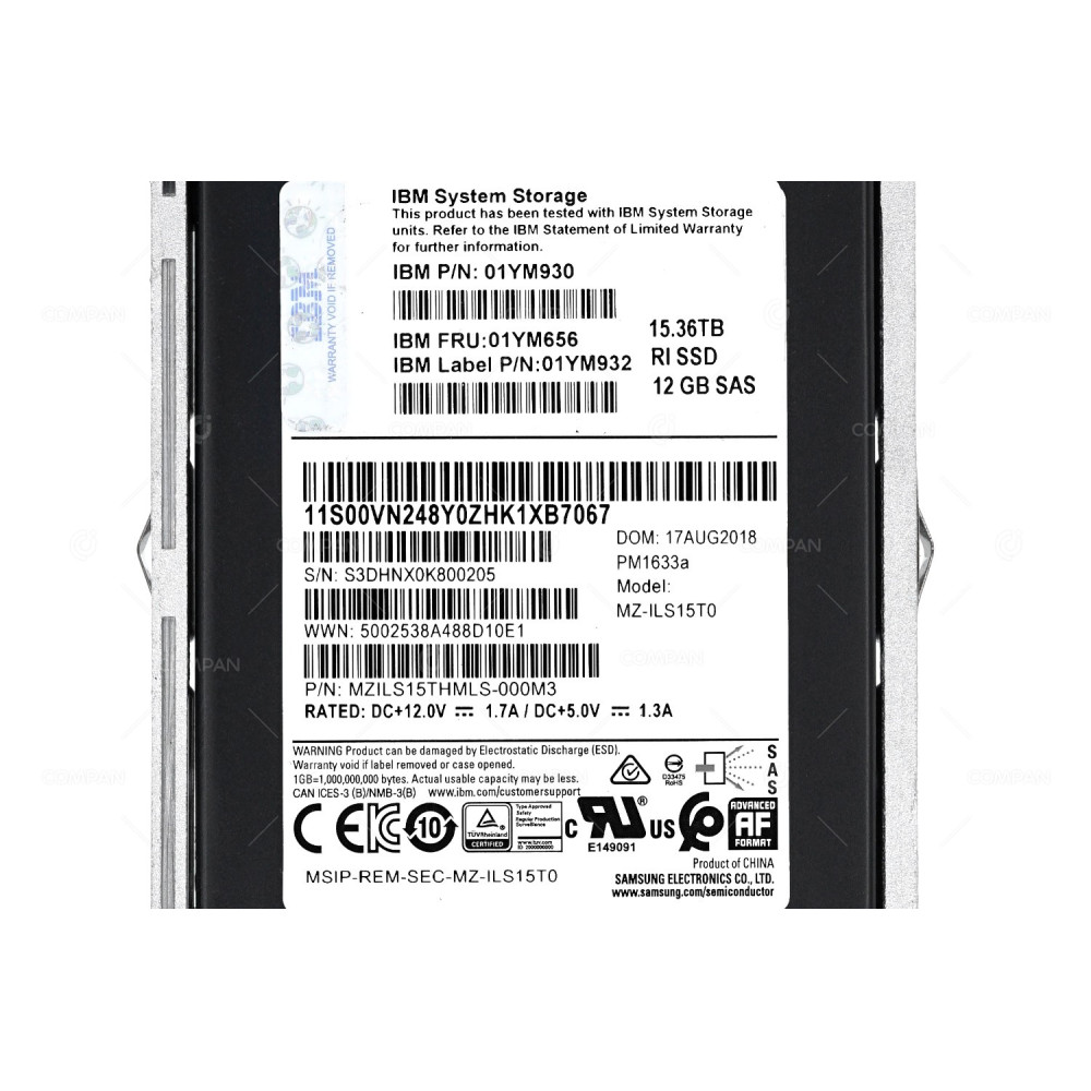 01YM656 IBM FLASH SSD 15.36TB SAS 12G 2.5" SFF FOR STORWIZE V5030F