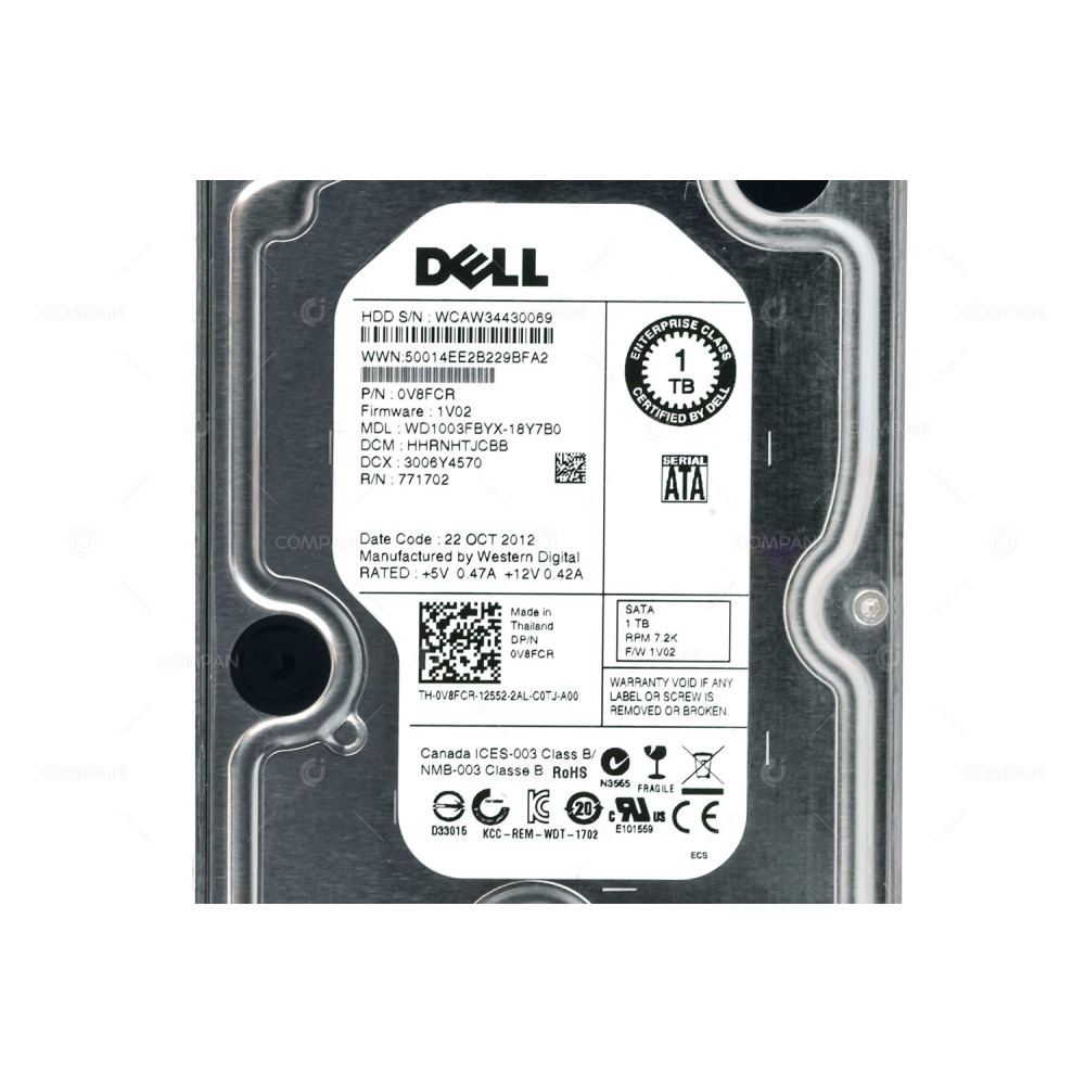 V8FCR  DELL HDD 1TB 7.2K SATA 3G 3.5" LFF HOT-SWAP