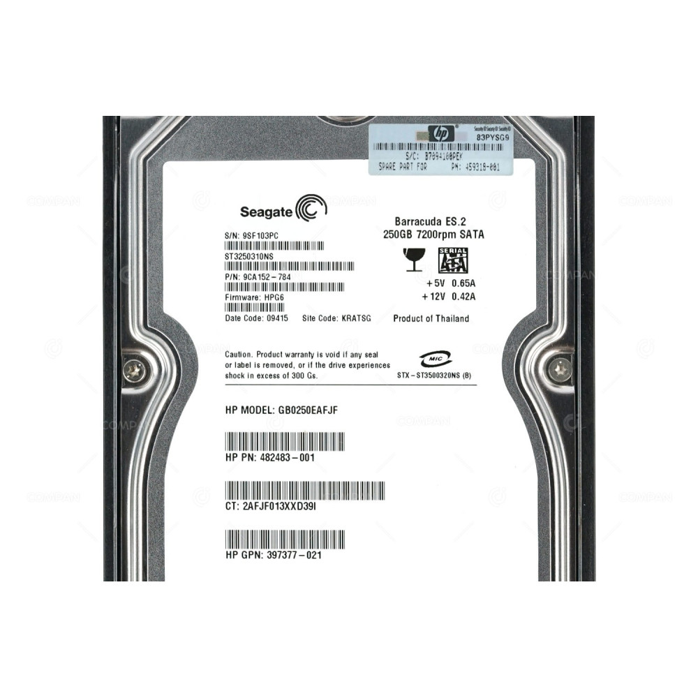 459318-001 HP HDD 250GB 7.2K SATA 3G 3.5" LFF HOT-SWAP