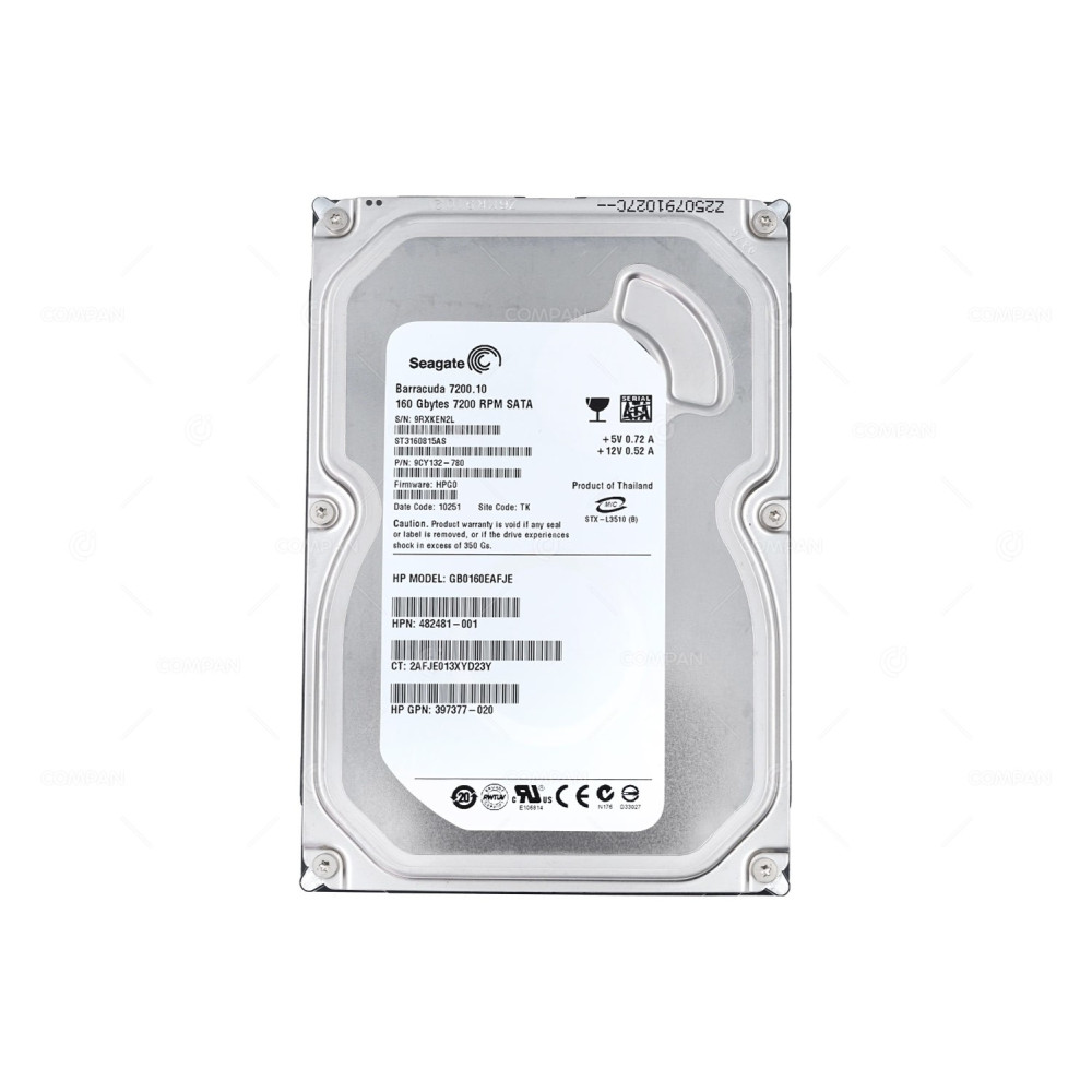 482481-001 HP HDD 160GB 7.2K SATA 3G 3.5" LFF HOT-SWAP