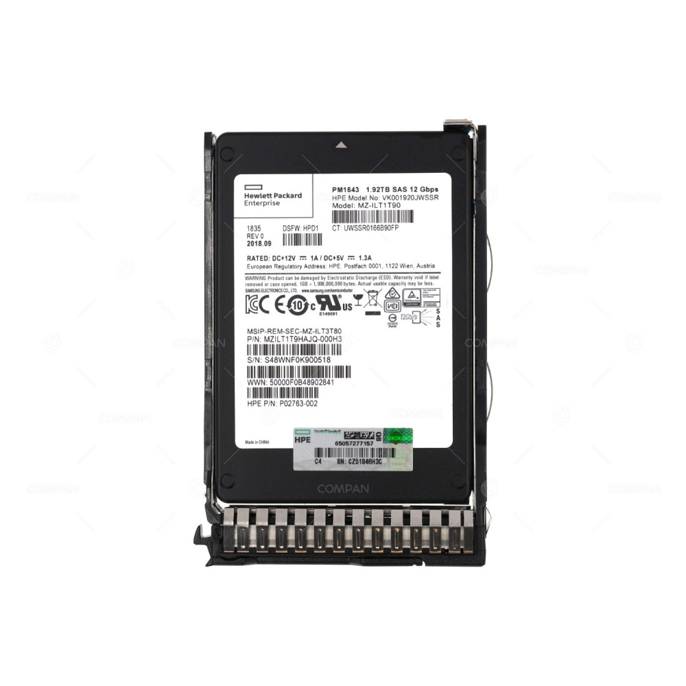 P08609-001 HP 1.92TB 12GB SAS 2.5 SFF SSD PM1643 FOR DL380 G8 G9 G10