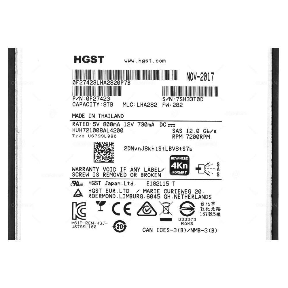 02350TLR HUAWEI HDD 8TB 7.2K NL SAS 12G 3.5" LFF FOR OCEANSTOR 2200 V3