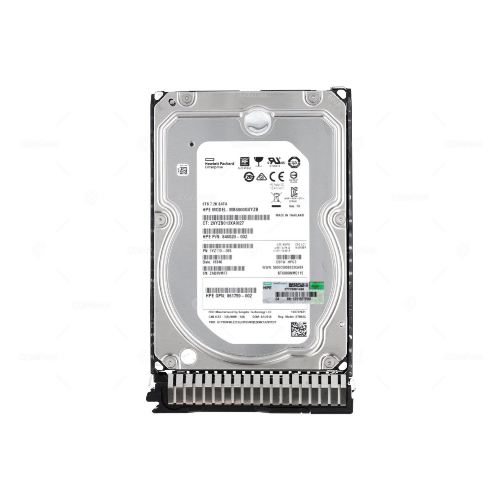862138-001 HP HDD 6TB SATA 6G 7.2K DS 3.5" LFF FOR DL380 G8 G9 G10