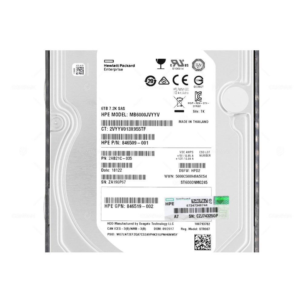 846610-001 HP HDD 6TB 7.2K SAS 12G 3.5" LFF