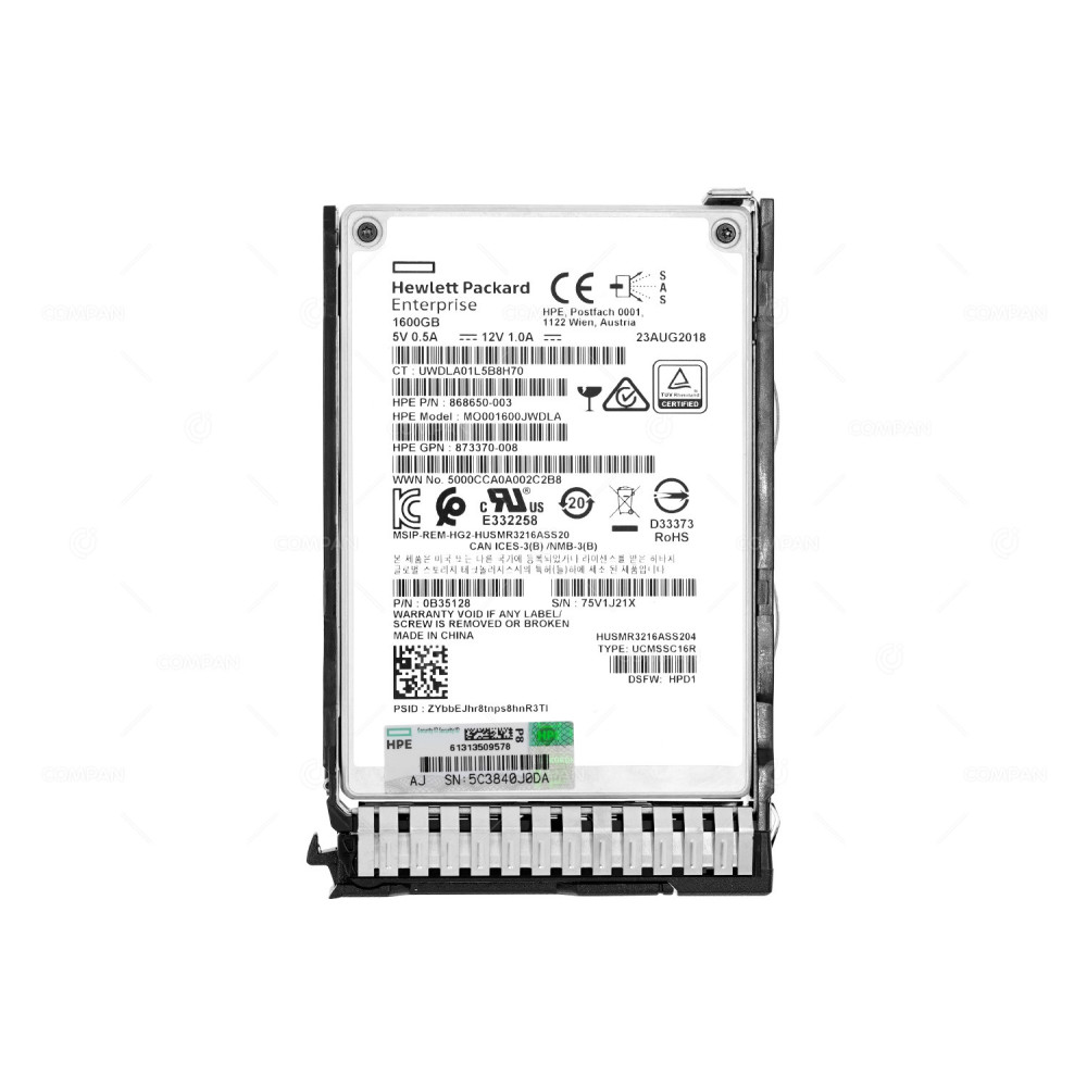 873570-001 HP SSD 1.6TB 2.5" SFF SAS 12G MU SC DS DRIVE
