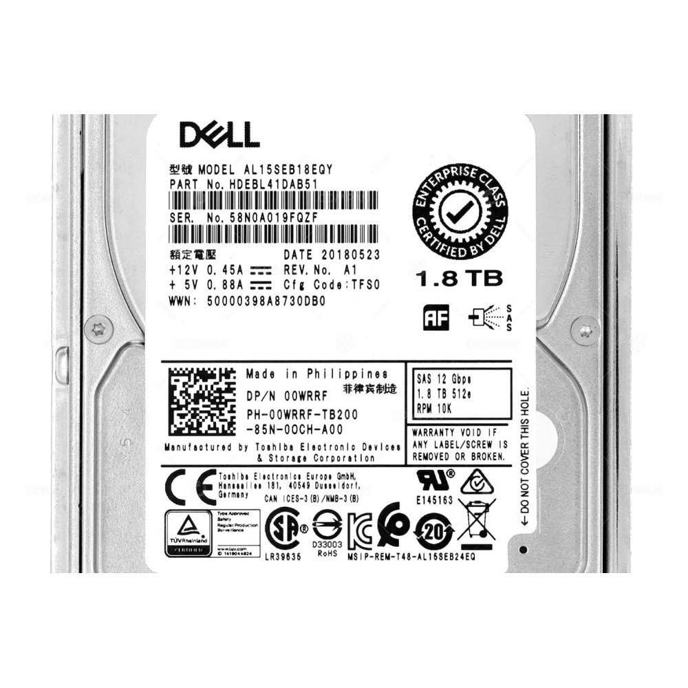 0WRRF-G14  DELL HDD 1.8TB 10K SAS 12G 2.5" SFF FOR G14 G15 SERVERS