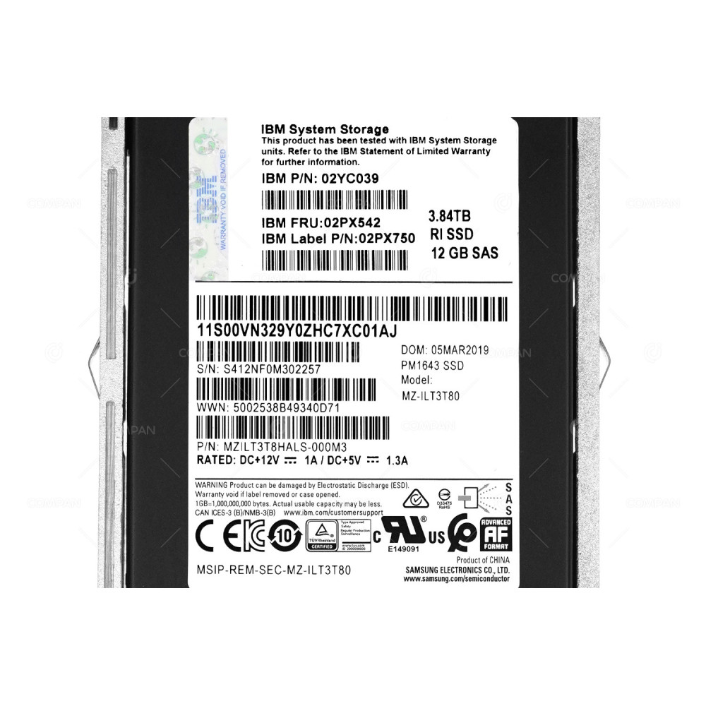 02PX542 IBM 3.84TB SSD SAS 12G 2.5" SFF FOR IBM STORWIZE V5030E