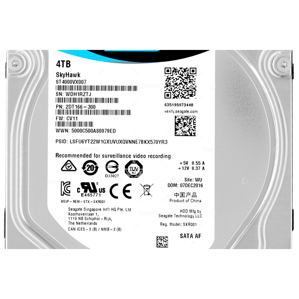 ST4000VX007 SEAGATE SKYHAWK HDD 4TB 7.2K SATA 6G 64MB CACHE 3.5" LFF