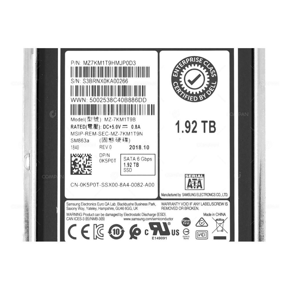 K5P0T G14 DELL SM863A SSD 1.92TB SATA 6G 2.5 IN 3.5 G14