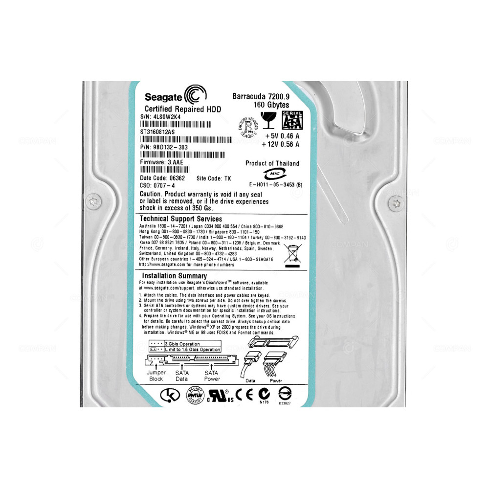 ST3160812AS SEAGATE HDD 160GB 7.2K SATA 3G 3.5" LFF