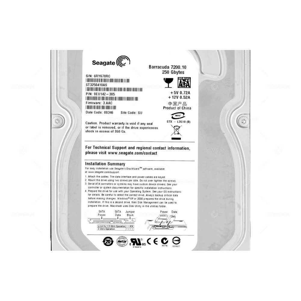 ST3250410AS  SEAGATE HDD 250GB 7.2K SATA 3G 3.5" LFF