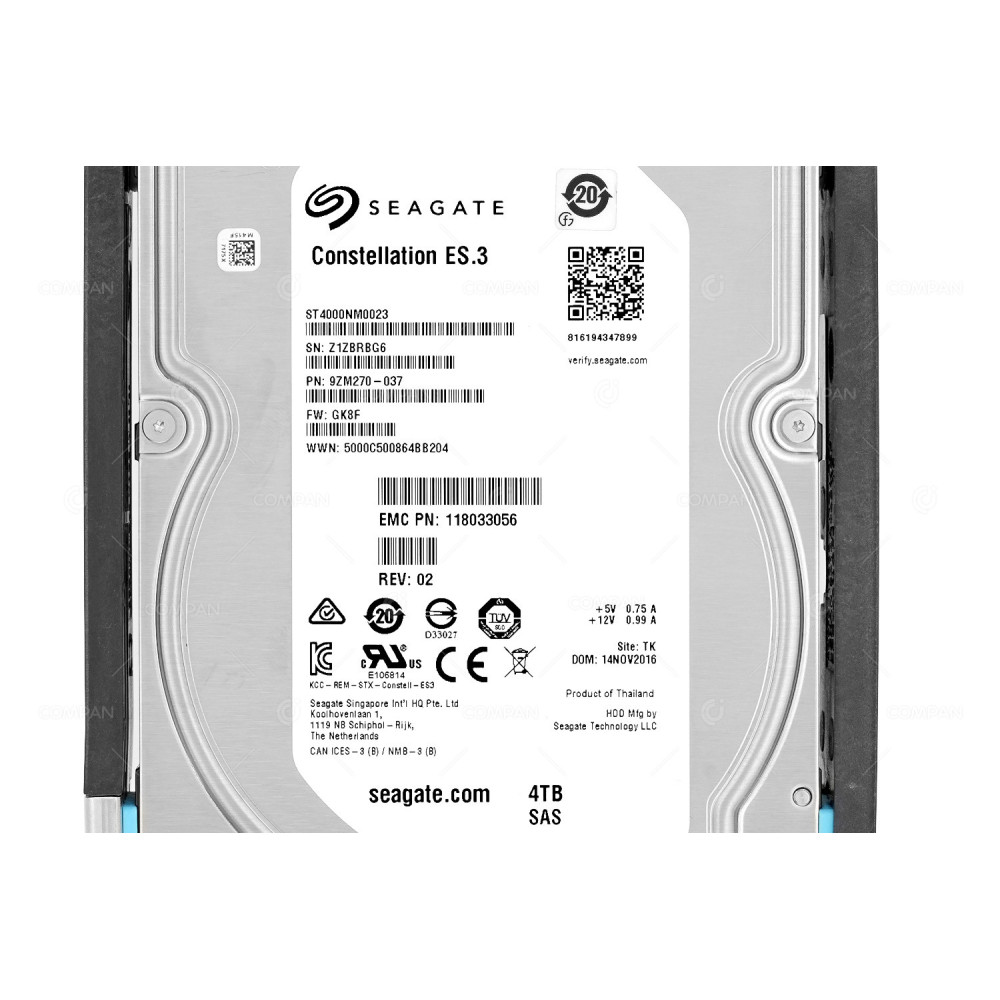 005050160 EMC 4TB 7.2K 3.5 LFF 6G SAS HARD DRIVE FOR DATADOMAIN EXPANSION ST4000NM0023, 9ZM270-037, 118033056