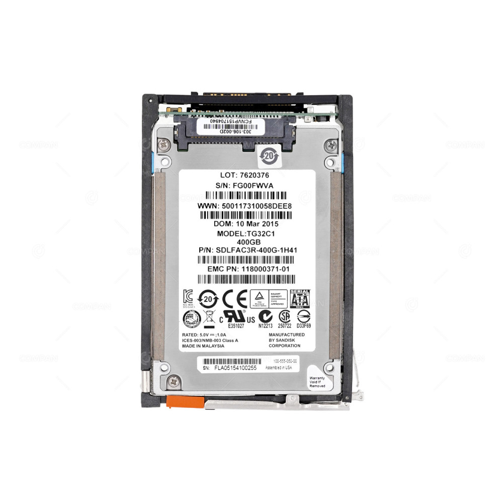 005050672 EMC 400GB SSD 2.5 SATA 3 303-106-002D, 118000371-01, SDLFAC3R-400G-1H41