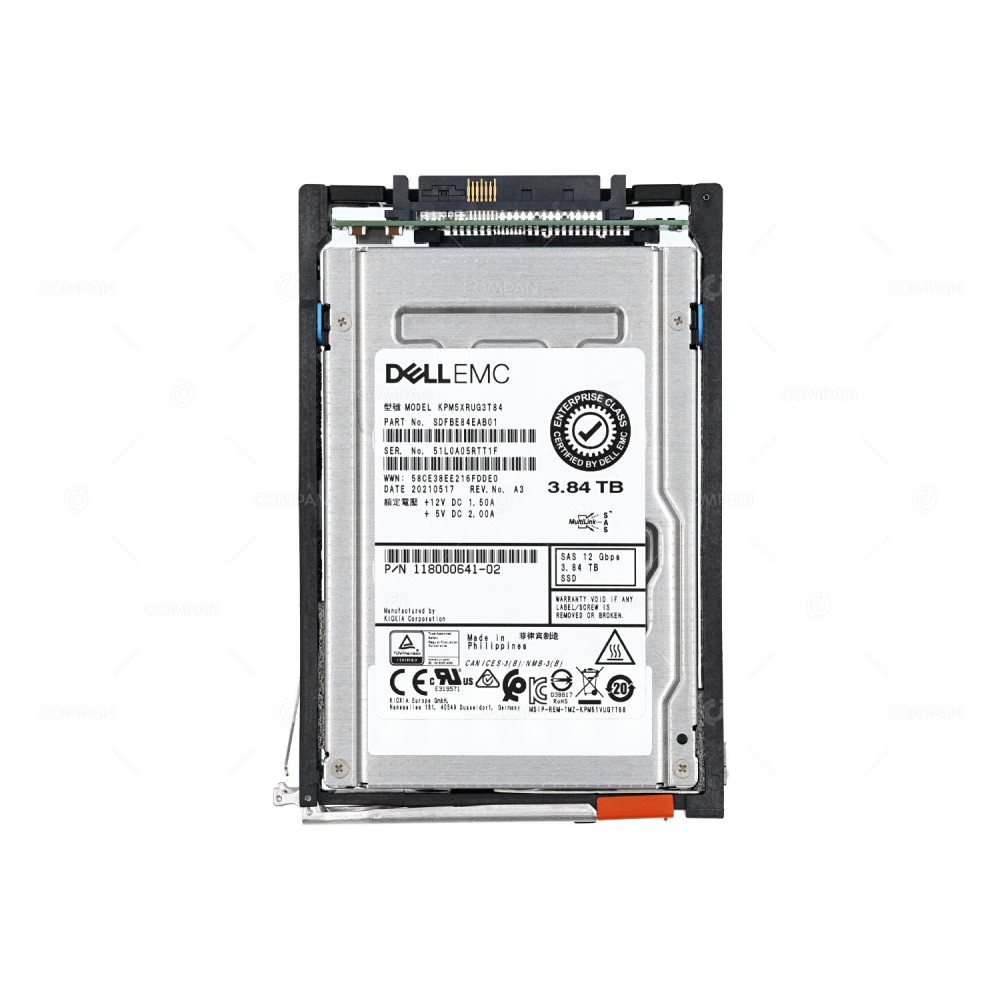 005052453 EMC 3.84TB 2.5 SFF TLC 12G SAS RI FLASH SSD FOR VMAX KPM5XRUG3T84, 118000641-02, SDFBE84EAB01