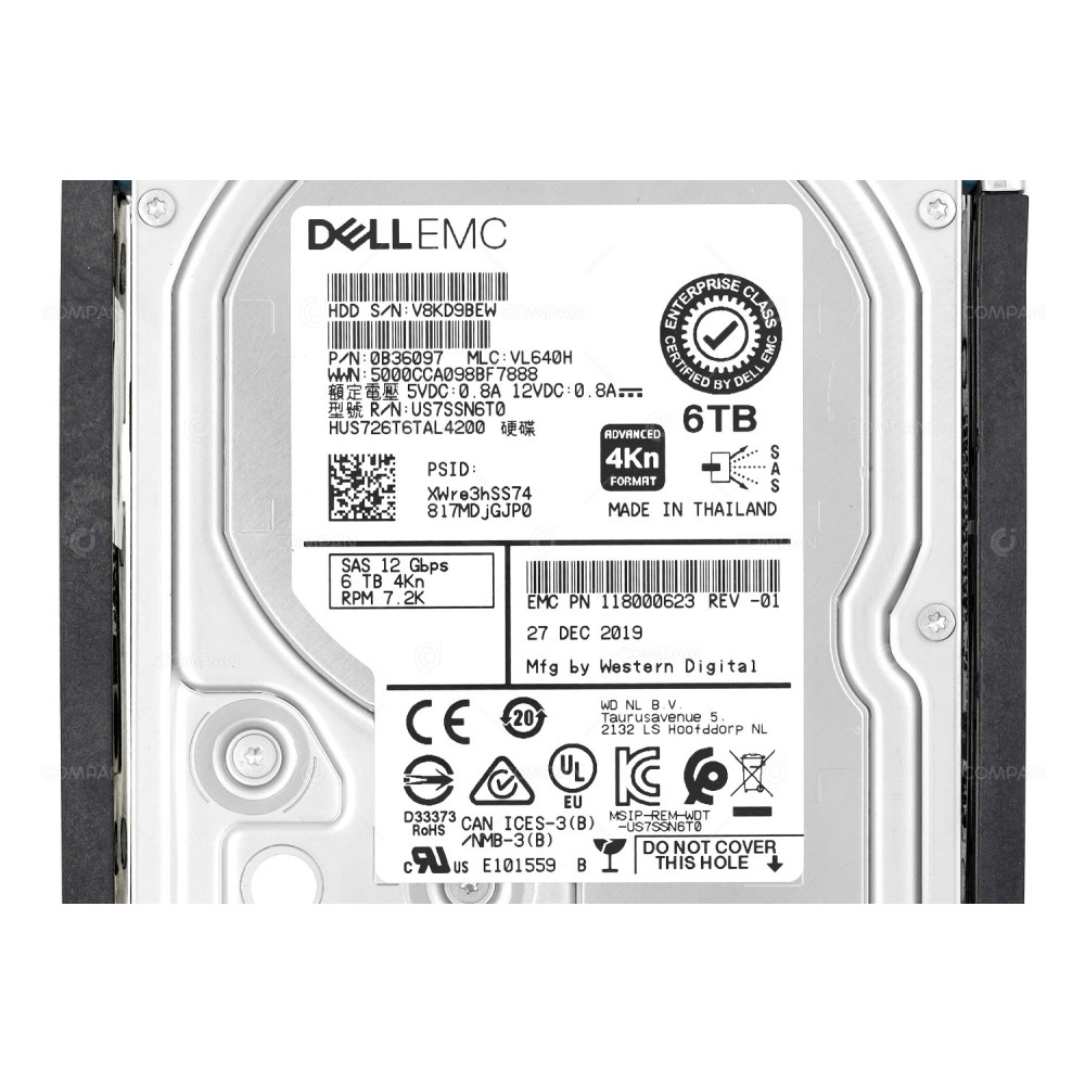 005053112 EMC HARD DRIVE 6TB 7.2K 12G SAS 3.5 LFF FOR UNITY DAE 118000623-01, 0B36097, HUS726T6TAL4200