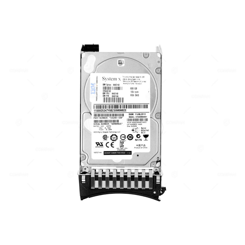 00AD103 IBM 600GB 10K 6G SAS 2.5 SFF HARD DRIVE 00AD102, 00AD106, ST600MX0001